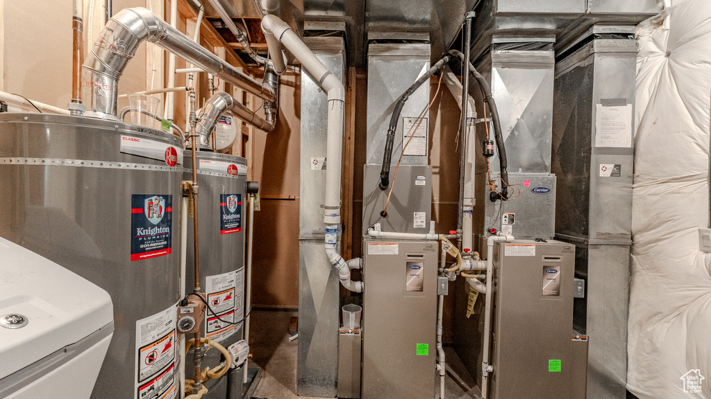 Utility room with water heater and secured water heater