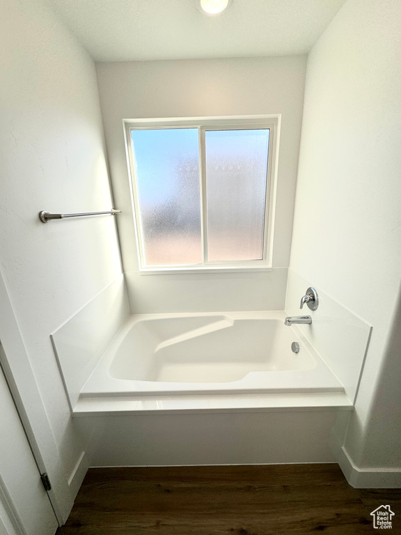 Bathroom featuring wood finished floors and a bath