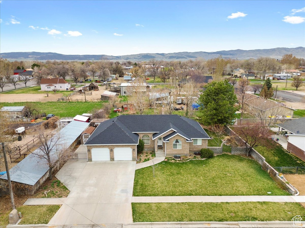 Aerial view featuring a mountain view