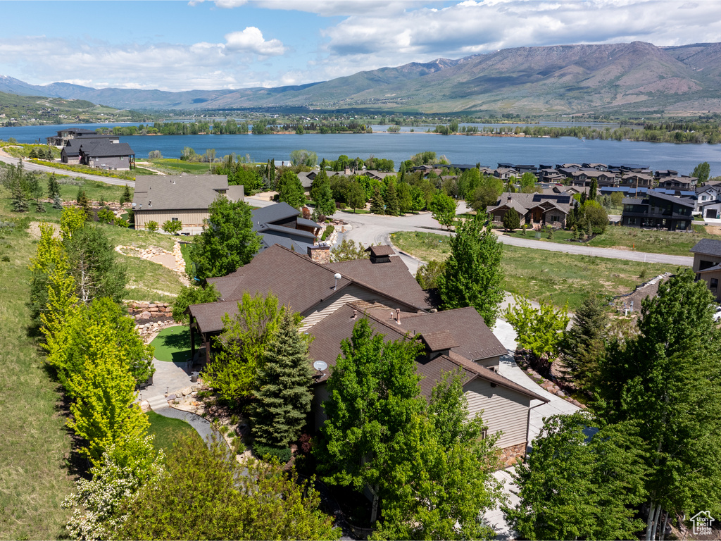 Aerial view of a water and mountain view