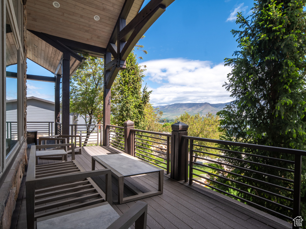 Deck featuring a mountain view
