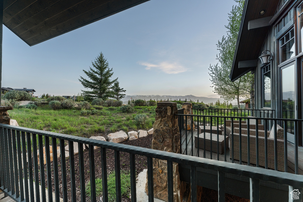 Balcony with a mountain view