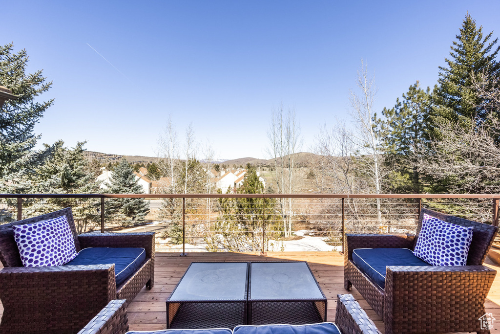 Balcony with a mountain view