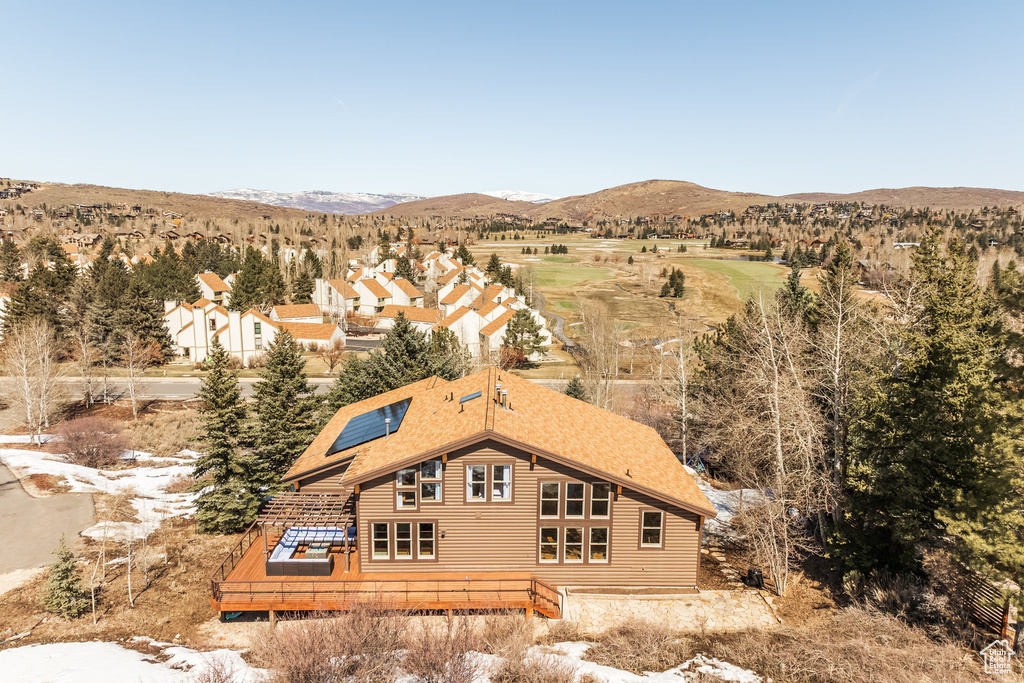 Aerial view featuring a mountain view