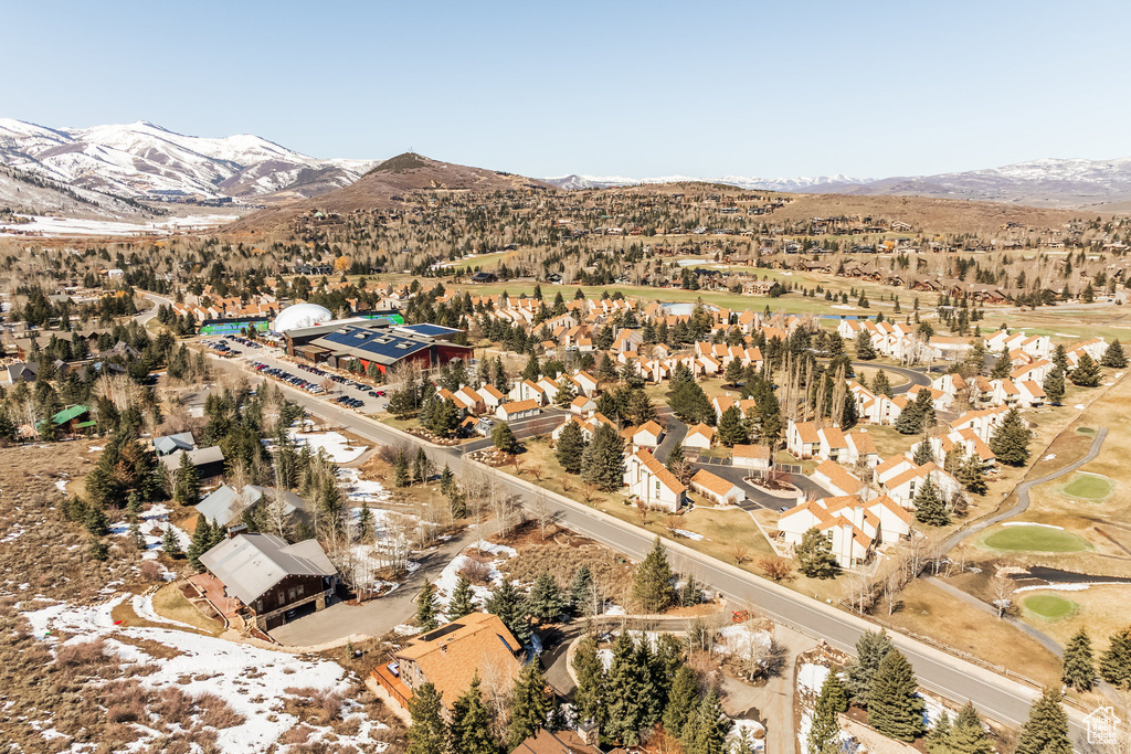 Aerial view of residential area with mountains