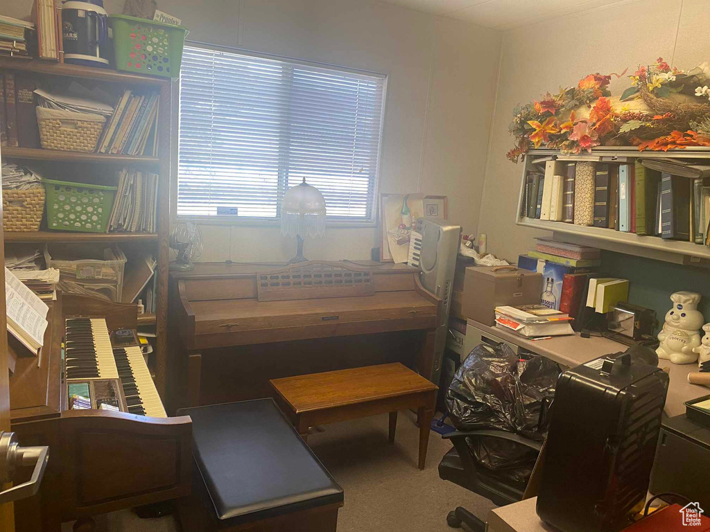 Office area featuring carpet