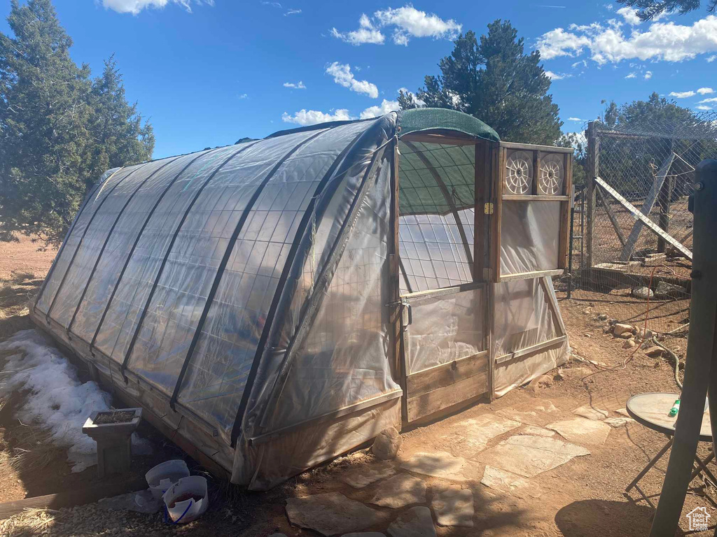 Exterior space with an exterior structure