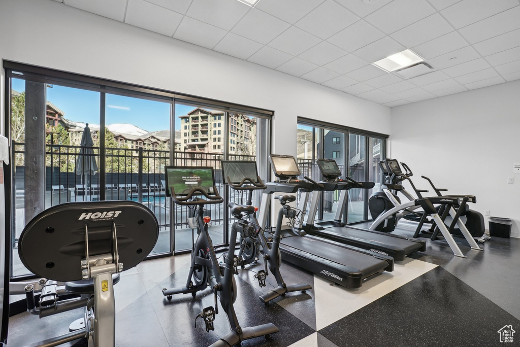 Gym featuring a paneled ceiling