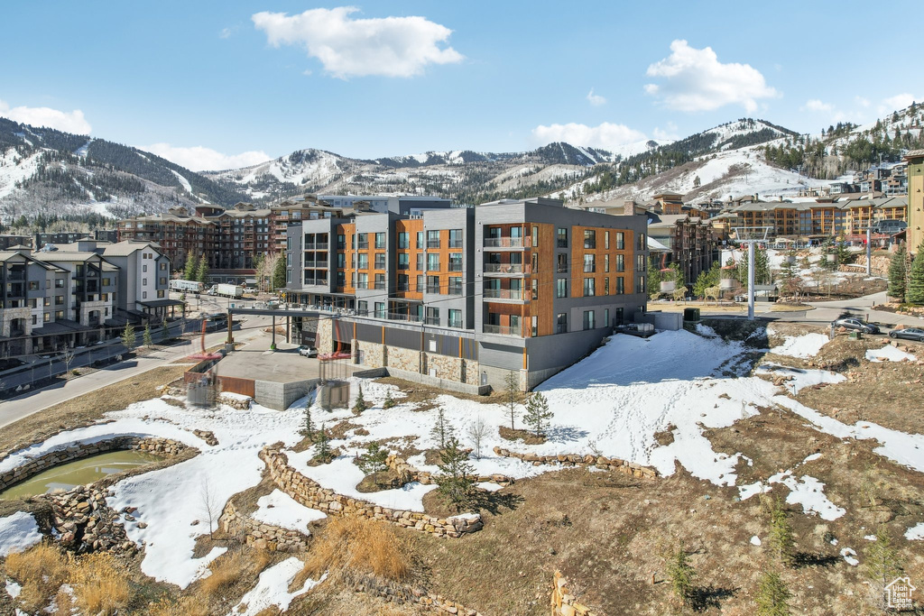 Exterior space featuring a mountain view