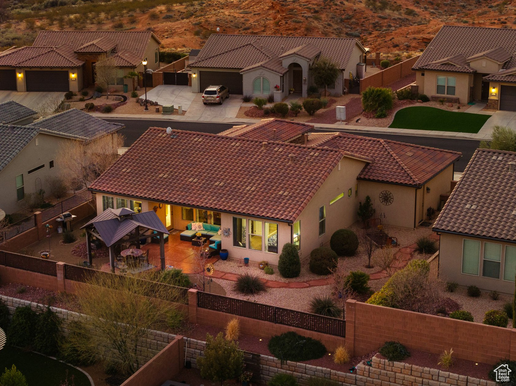 Drone / aerial view featuring a mountain view and a residential view