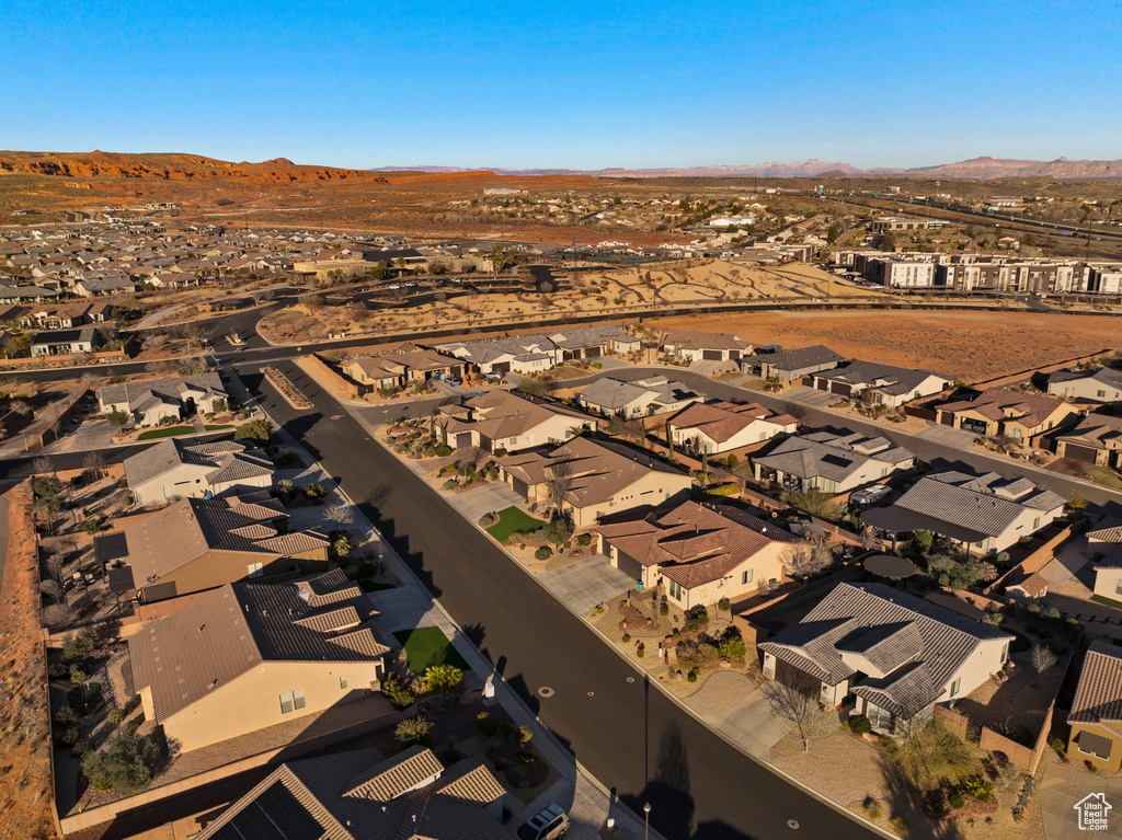 Aerial view featuring a residential view and a mountain view