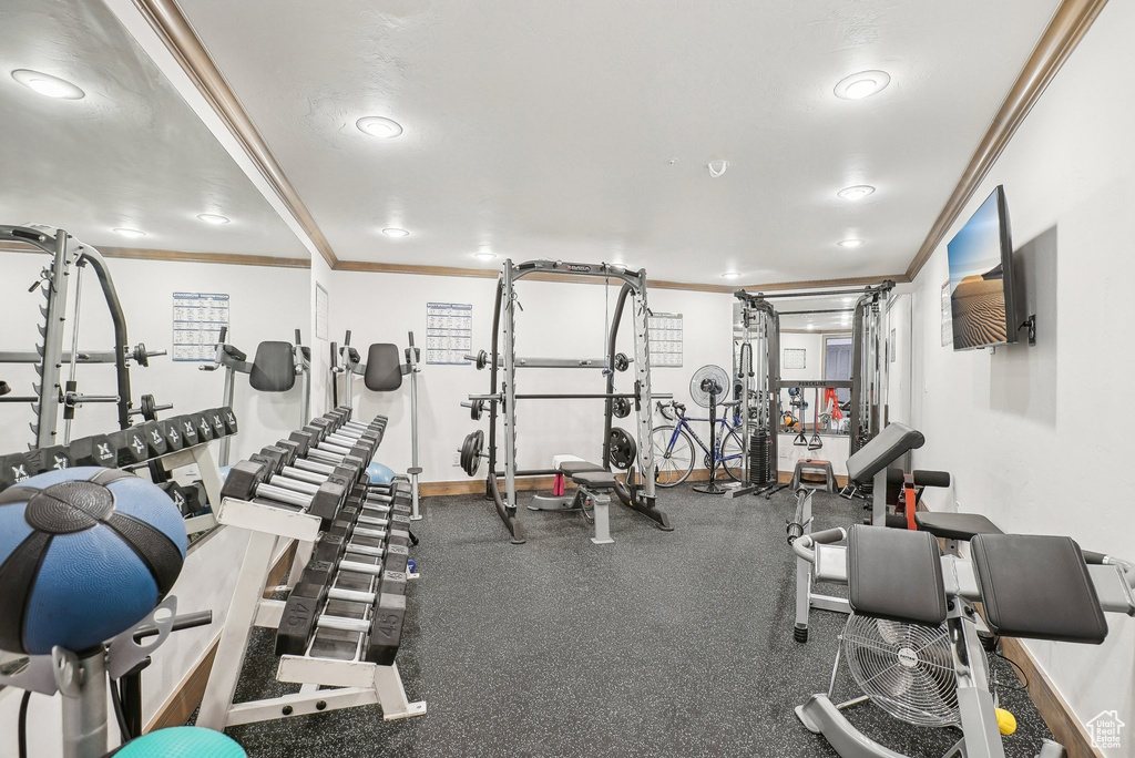Gym with crown molding
