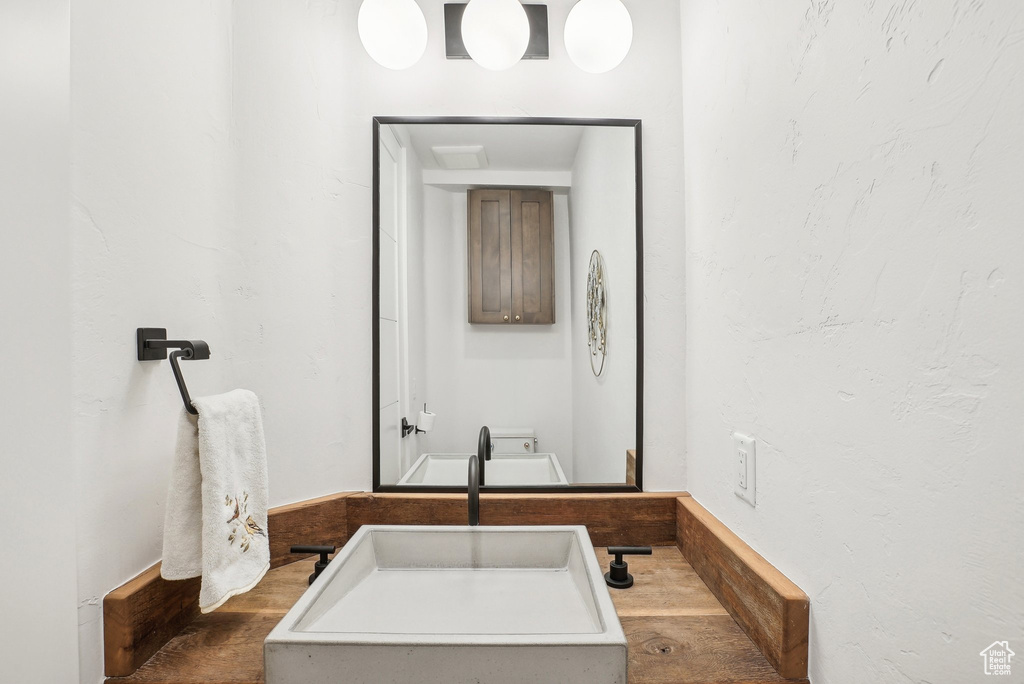 Bathroom with wood finished floors and a sink