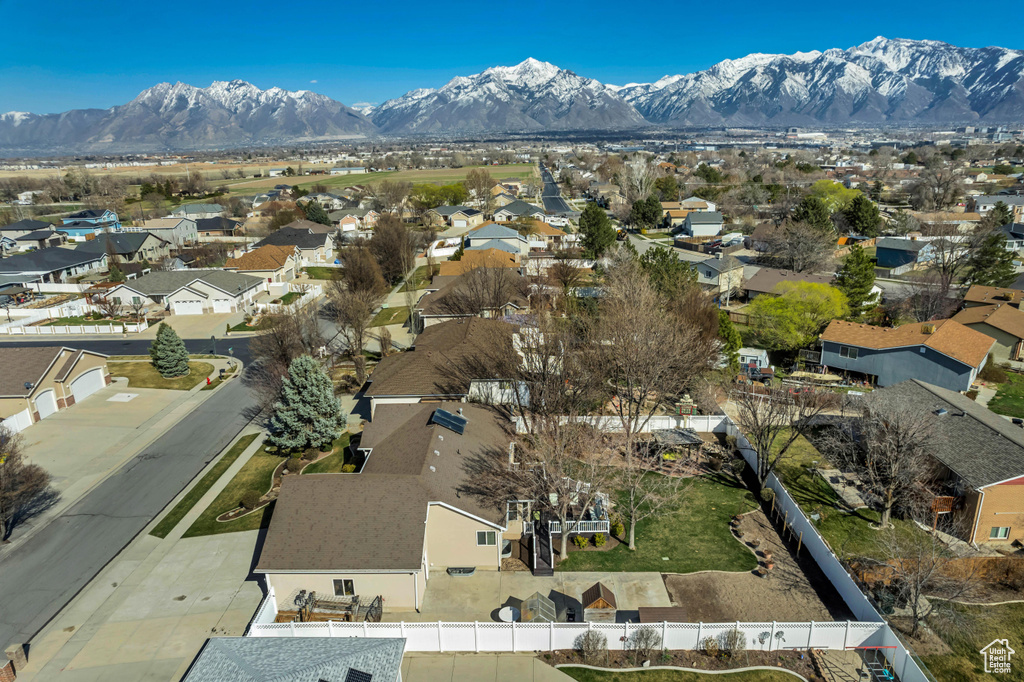 Aerial view featuring a mountain view and a residential view