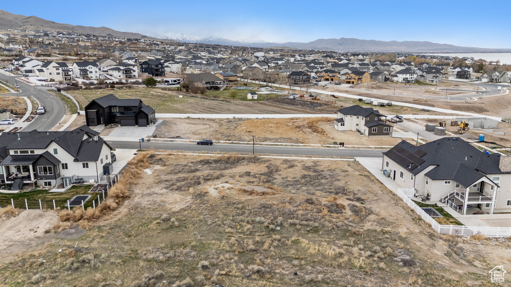 Aerial perspective of suburban area featuring mountains