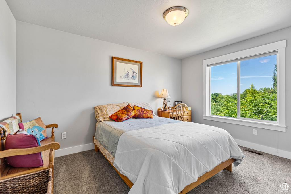 Carpeted bedroom with baseboards