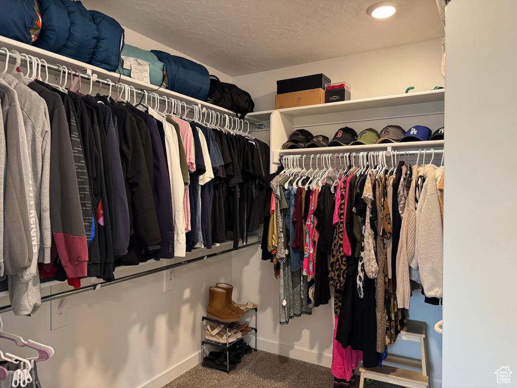 Walk in closet featuring carpet flooring