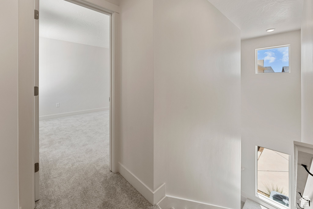 Hall featuring carpet and baseboards
