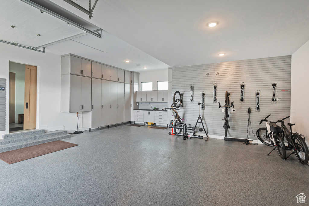 Garage with recessed lighting