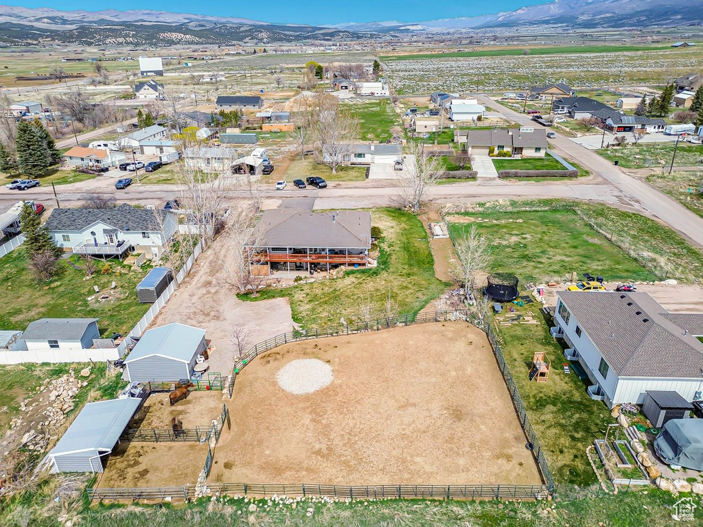 Aerial view with a residential view and a mountain view