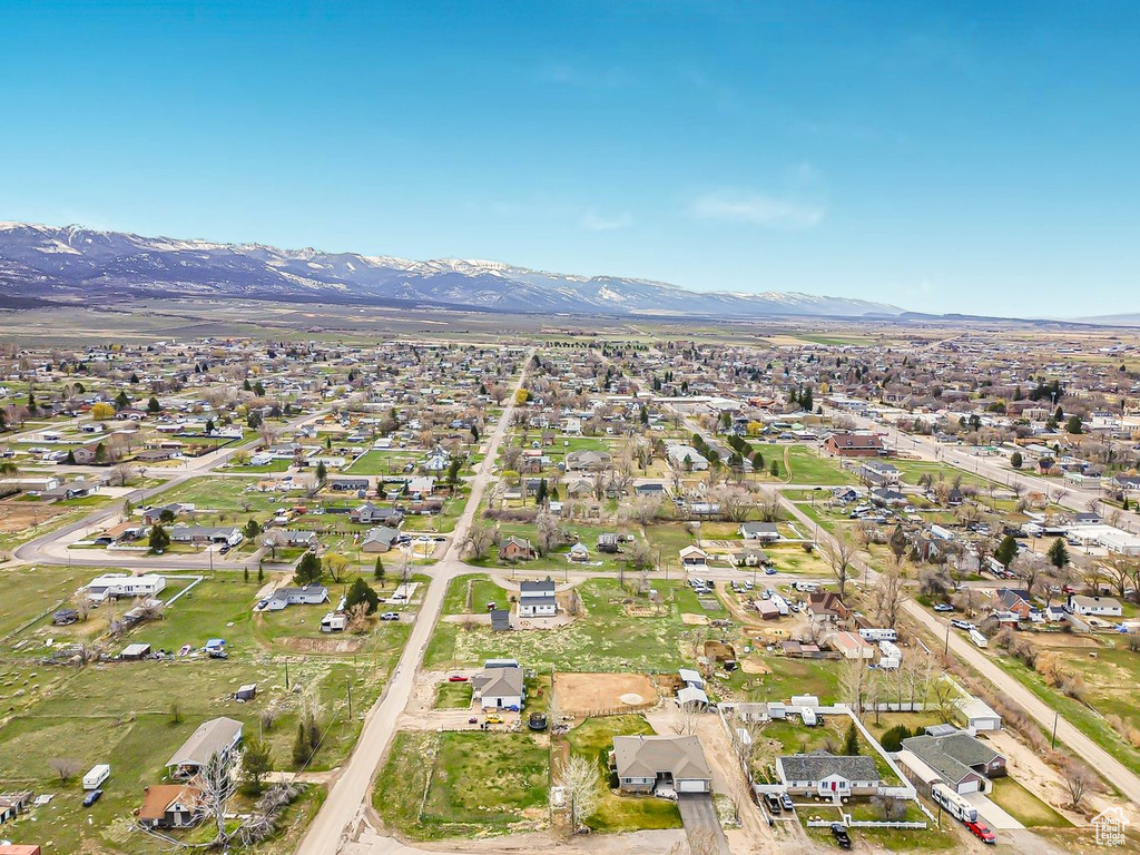 Aerial view featuring a residential view and a mountain view