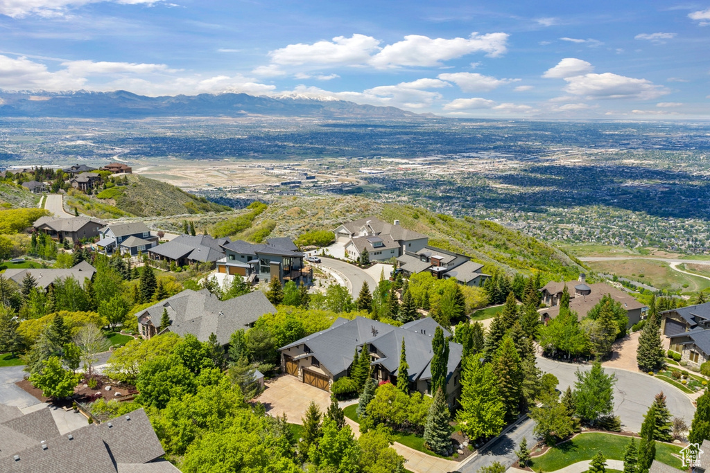 Aerial perspective of suburban area with mountains