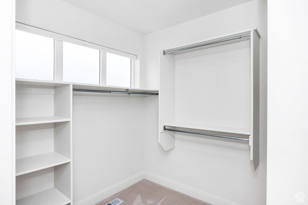 Spacious closet with carpet