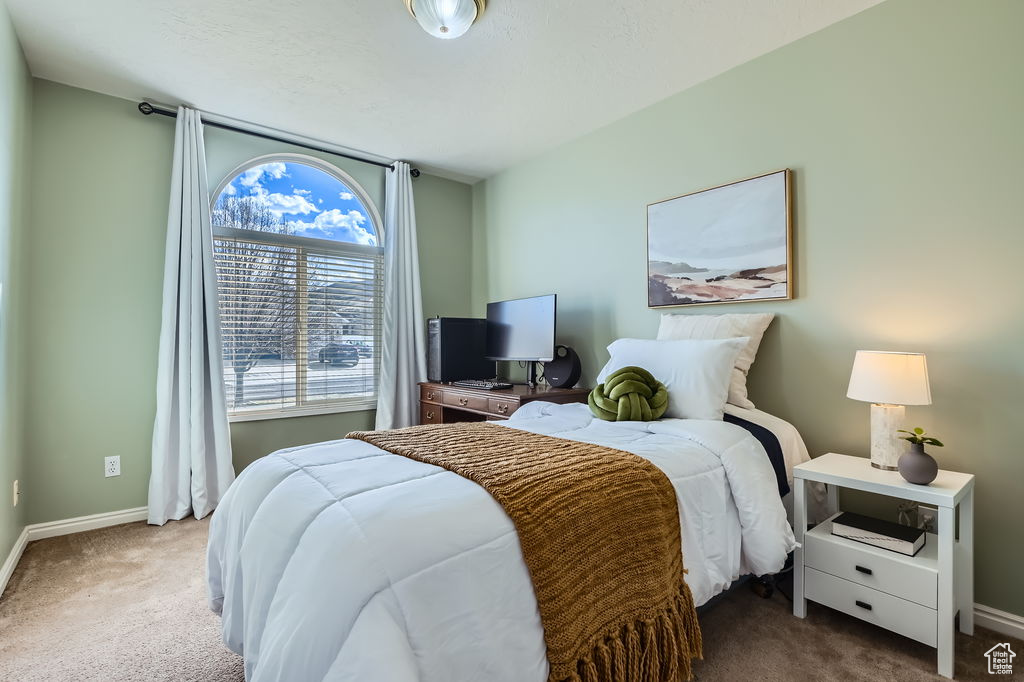 Bedroom with baseboards and carpet floors