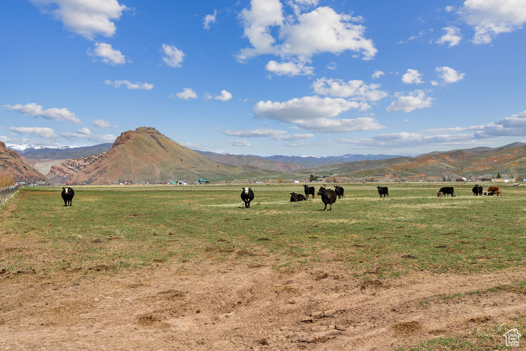 View of mountain background with rural landscape and a pastoral area