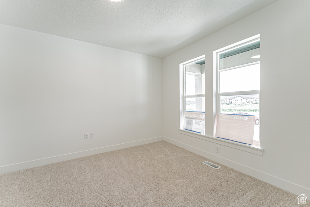Unfurnished room featuring carpet and a textured ceiling