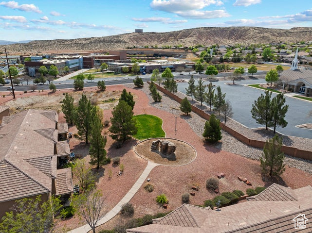 Aerial view of residential area featuring mountains