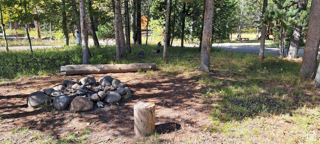 View of yard featuring a fire pit