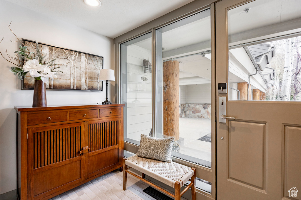 Interior space with recessed lighting and wood finished floors