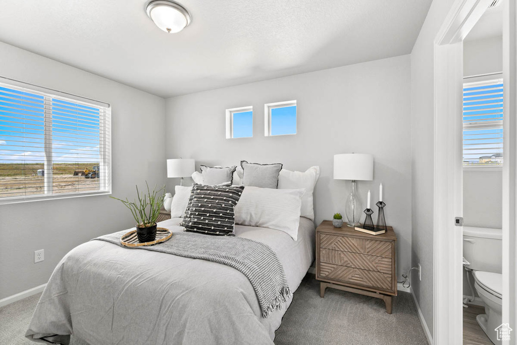 Carpeted bedroom with baseboards