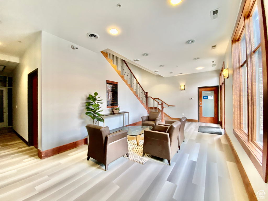 Interior space featuring stairway and visible vents