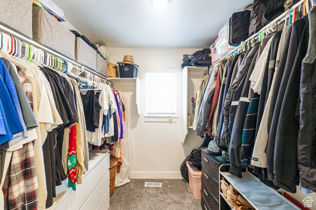 Spacious closet with visible vents and carpet