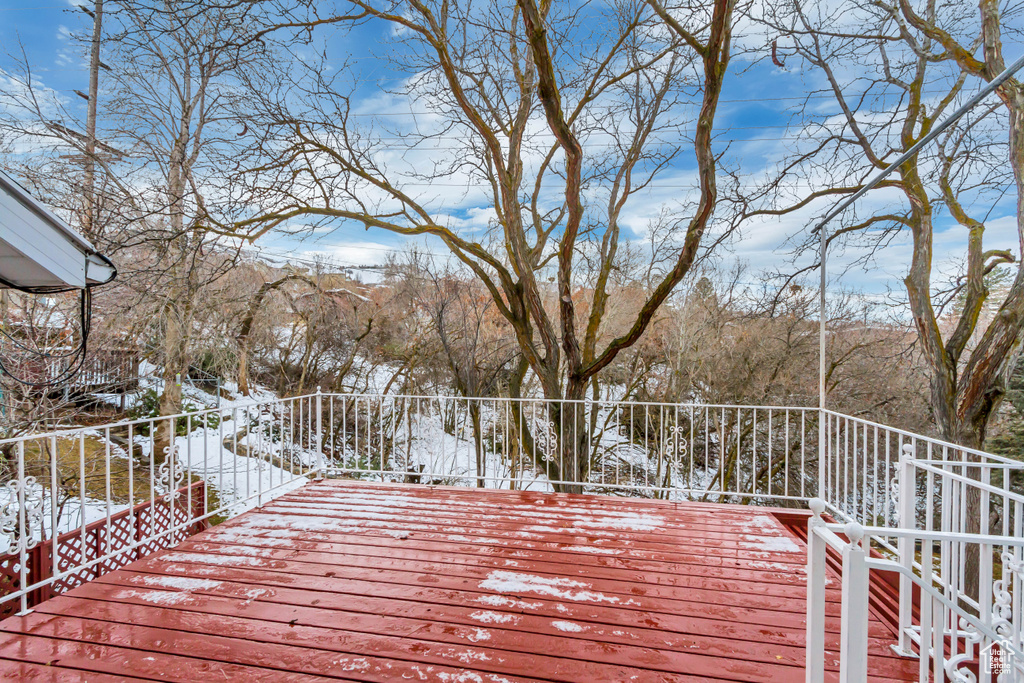 View of snow covered deck