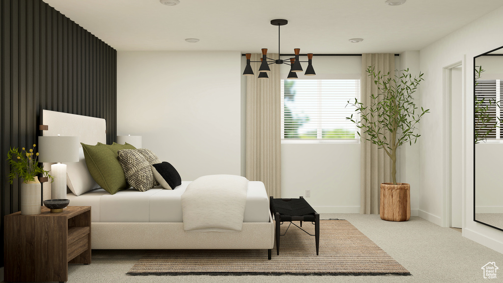 Bedroom with carpet and baseboards