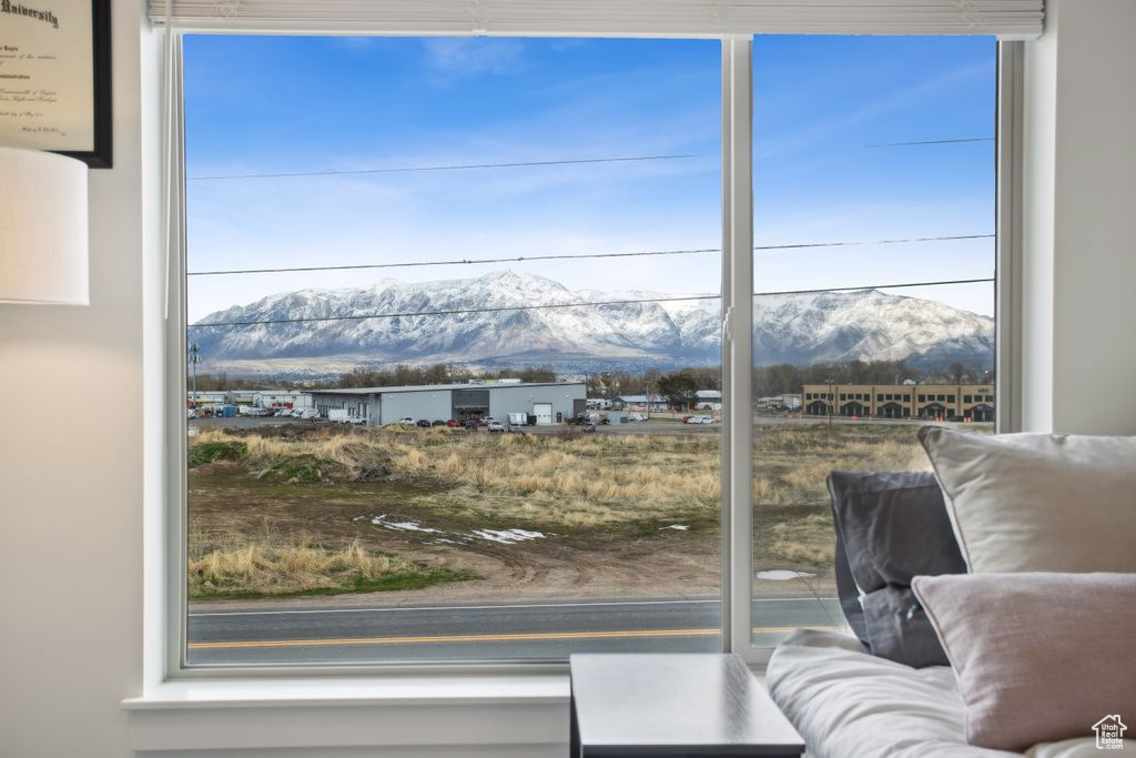 Interior space featuring a mountain view