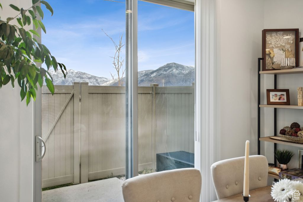 Interior space featuring a mountain view