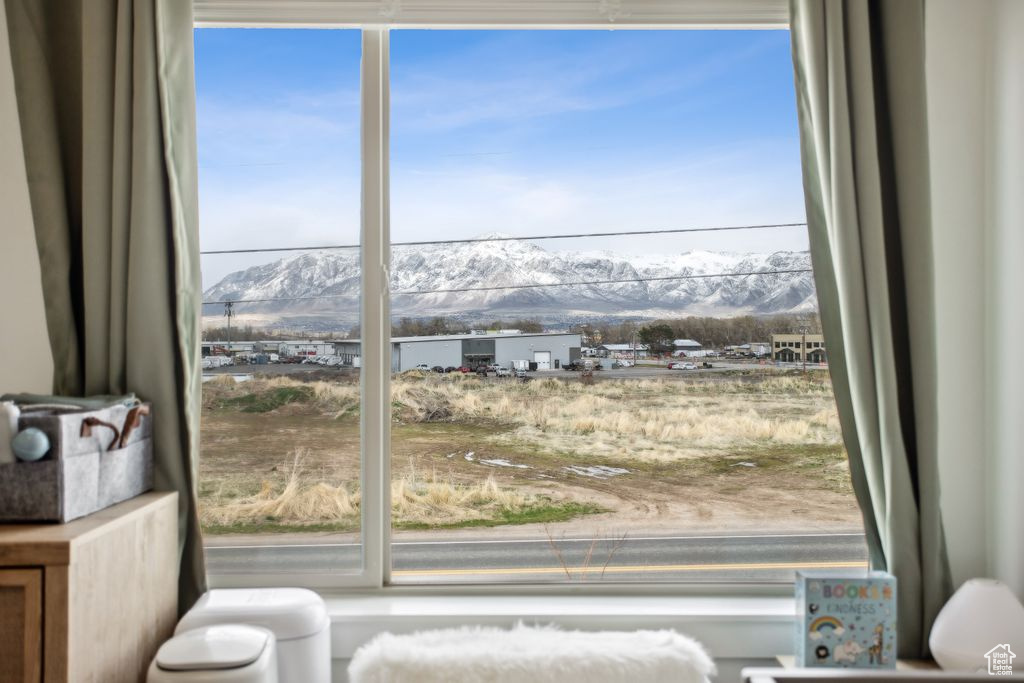 Interior space with a mountain view