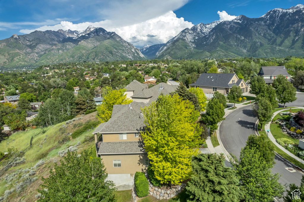 View of mountain backdrop with nearby suburban area