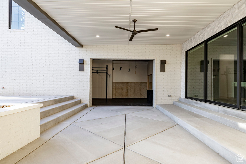 View of patio / terrace featuring ceiling fan