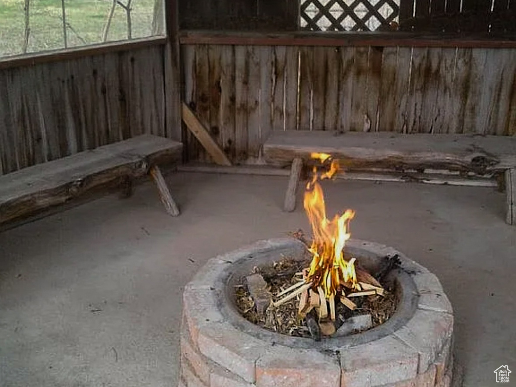 Exterior details featuring a fire pit