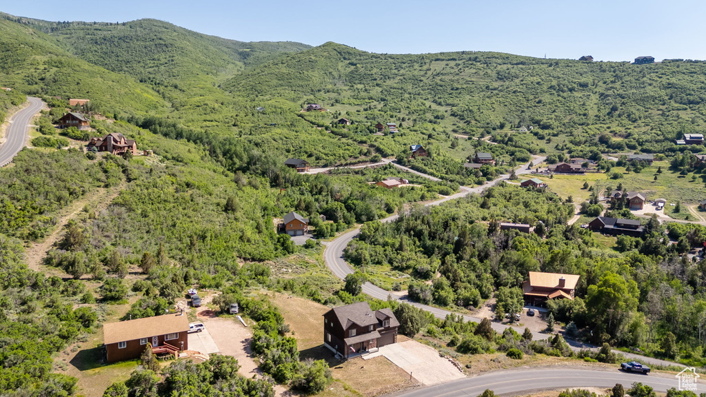 Drone / aerial view of a mountainous background