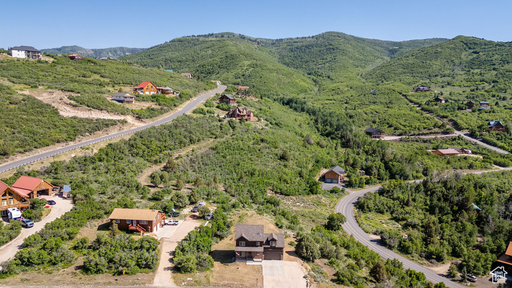 Bird\'s eye view of a mountainous background