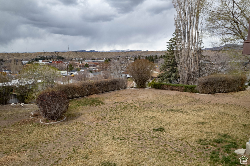 View of yard with a mountain view