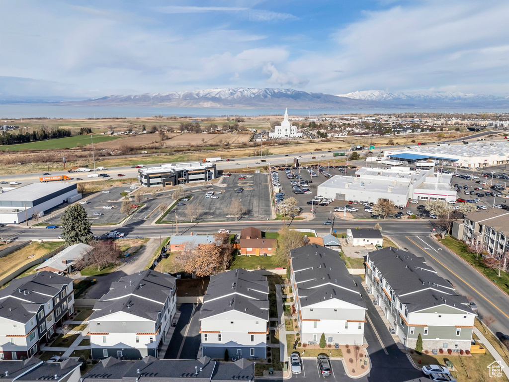Drone / aerial view featuring a mountain view and a residential view