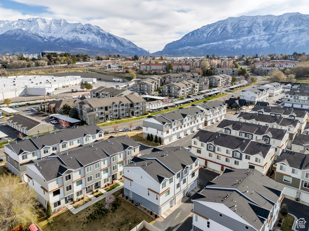 Drone / aerial view featuring a residential view and a mountain view