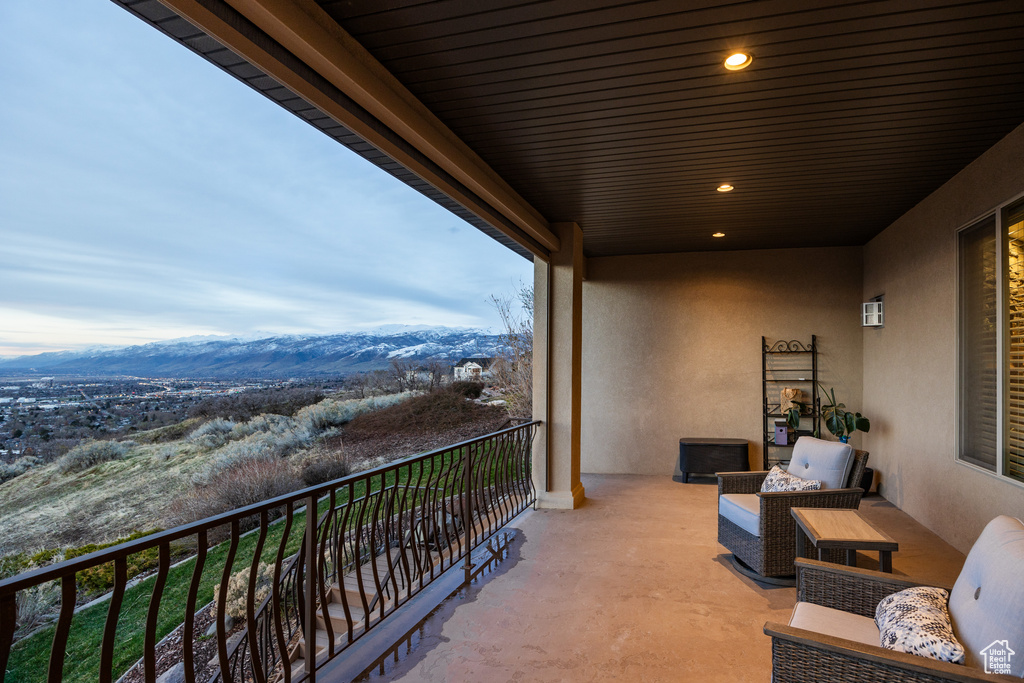 Balcony with a mountain view